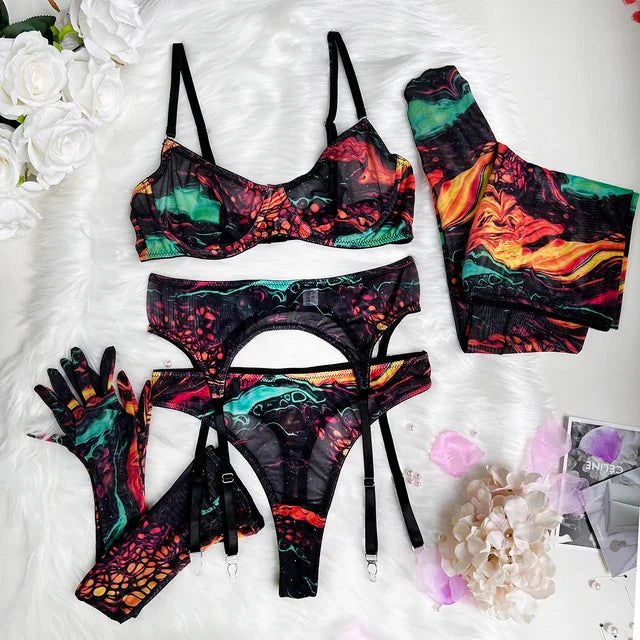 Poppy | 5-Piece Tie Dye Lingerie Set for Confident Women