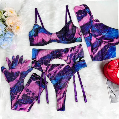 Poppy | 5-Piece Tie Dye Lingerie Set for Confident Women