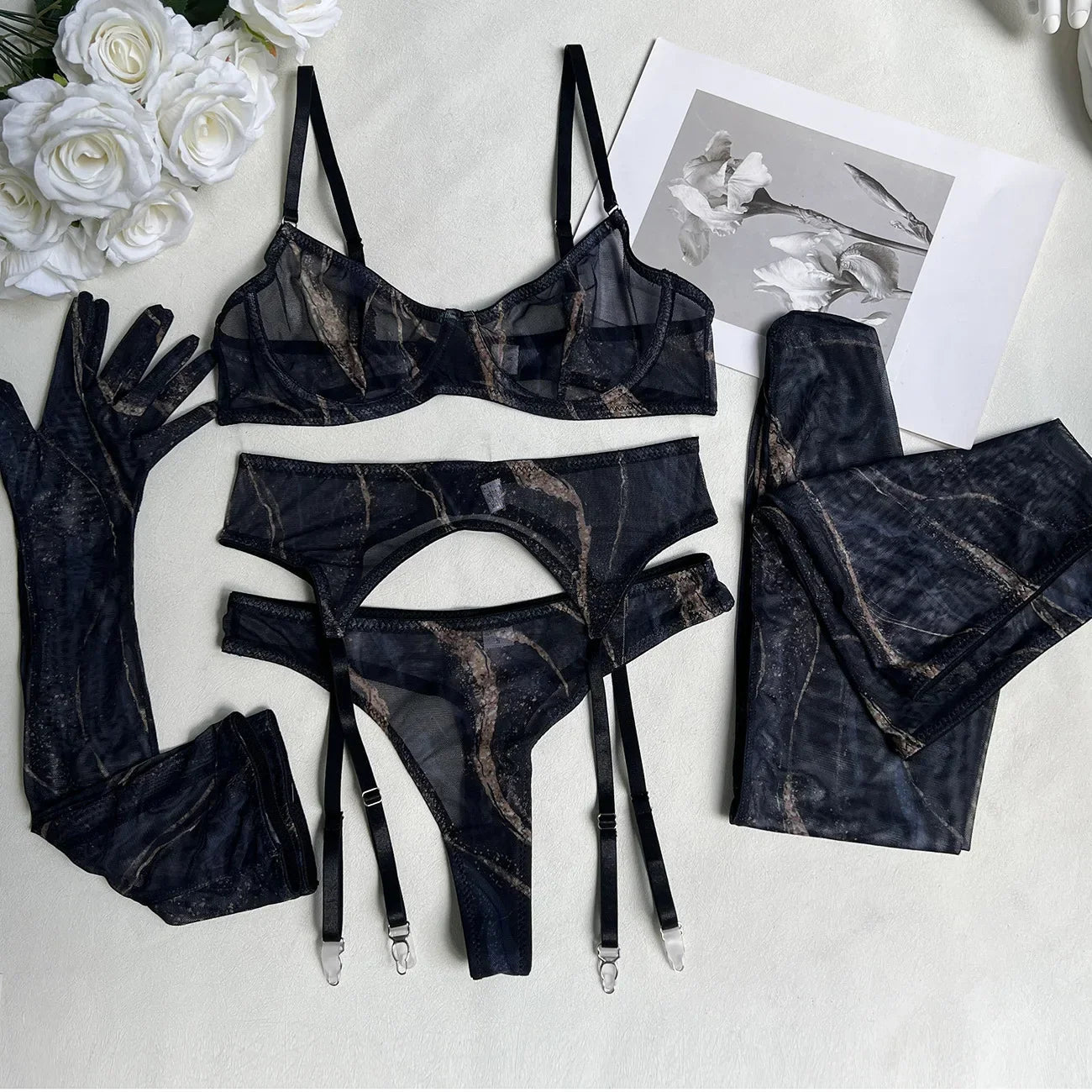 Poppy | 5-Piece Tie Dye Lingerie Set for Confident Women