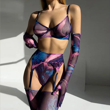 Poppy | 5-Piece Tie Dye Lingerie Set for Confident Women