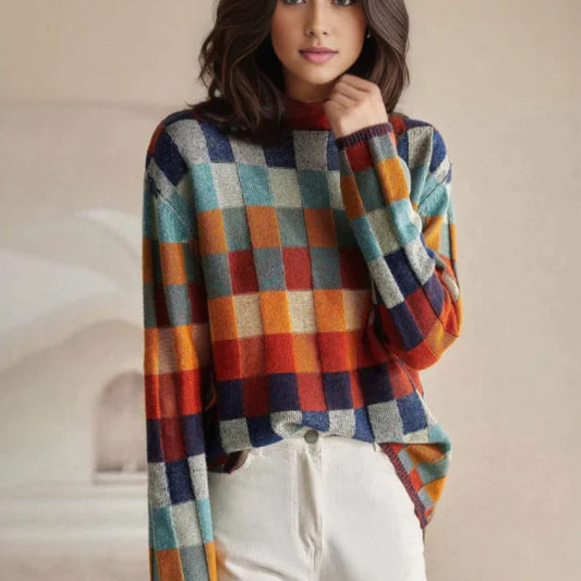 Luxurious Boucle Wool Patchwork Sweater for Women